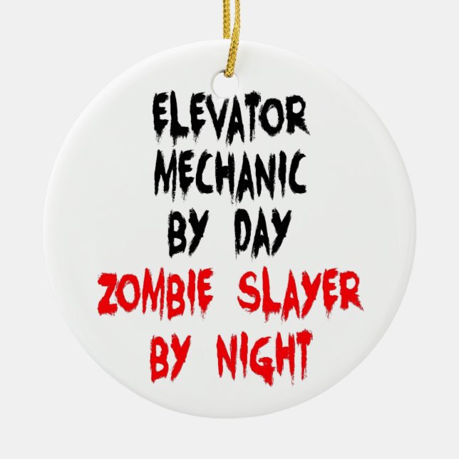 Zombie Slayer Elevator Mechanic Ceramic Tree Decoration (Front)