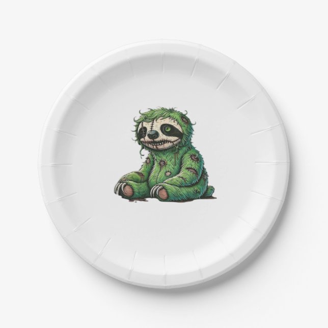 Zombie Sloth Halloween Zombie Sloth Zombie Lover C Paper Plate (Front)