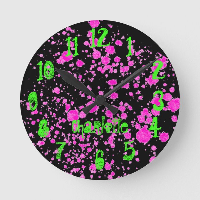 Zombie Splatters Kid's Neon Wall  Round Clock (Front)