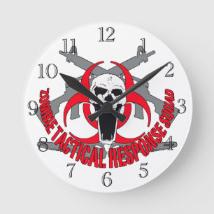Zombie tactical red round clock