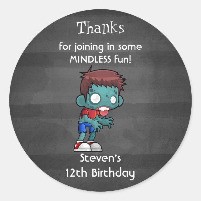 Zombie Theme Birthday Thank You Classic Round Sticker (Front)