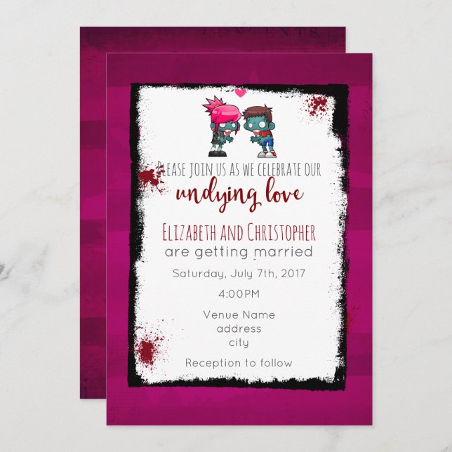 Zombie Theme Wedding - Zombie Couple Illustration Invitation (Front/Back)