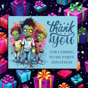 zombie-themed boy Halloween THANK YOU Postcard