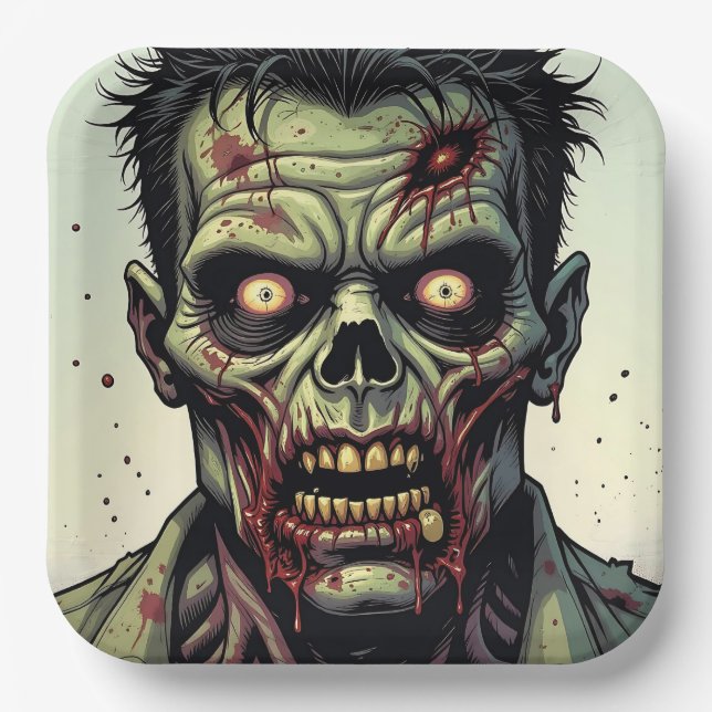Zombie Themed Halloween Party Paper Plate (Front)