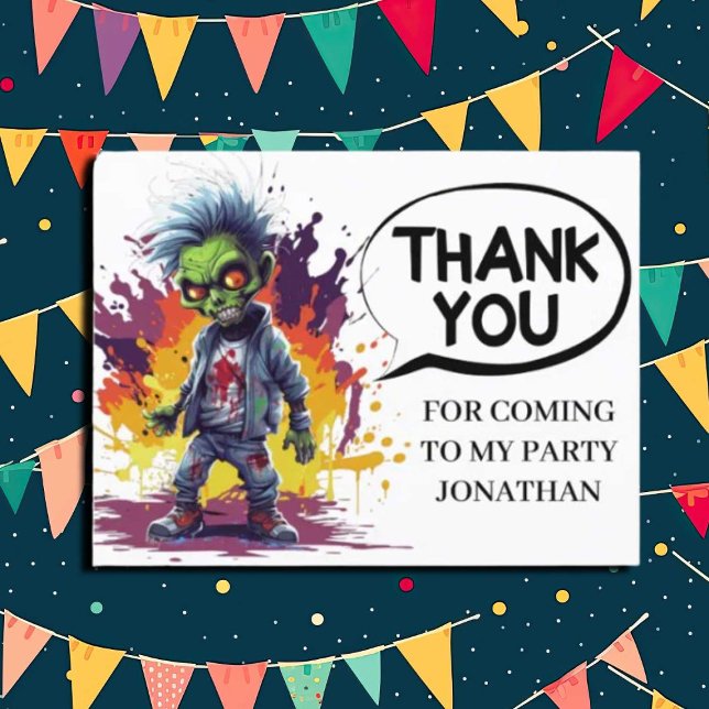 zombie-themed kids party THANK YOU  Postcard (Zombie Walkers,  Your birthday party won't be complete without an array of gruesome zombie props! )