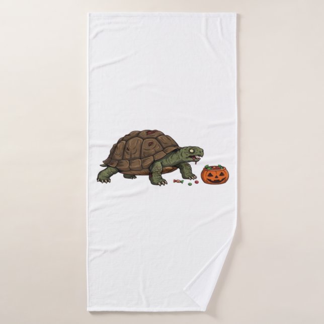 Zombie Turtle Candy Crawl - Spooky Slow Halloween  Bath Towel (Bath Towel)