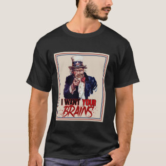 Zombie Uncle Sam I Want Your Brains Halloween  T-Shirt