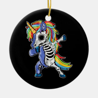 Zombie Unicorn Dabbing Skeleton Ceramic Ornament