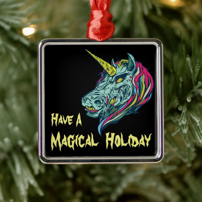 Zombie Unicorn Horror Metal Ornament (Tree)