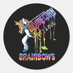 Zombie Unicorn I Love Brainbows Gothic Classic Round Sticker