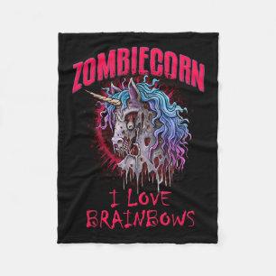 Zombie Unicorn I Love Brainbows Punk Gothic Goth H Fleece Blanket