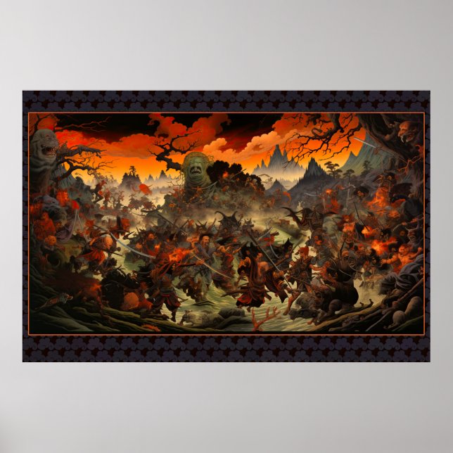 Zombie Uprising Feudal Japan - Wood Block Print (Front)