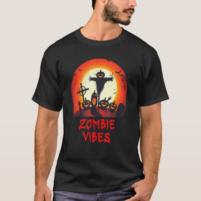 Zombie Vibes Moonlit Graveyard   Scary Kids Boys A T-Shirt (Front)