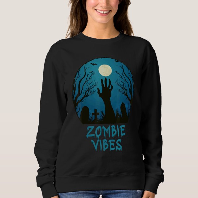 Zombie Vibes Moonlit Graveyard  Scary Kids Boys Ad Sweatshirt (Front)