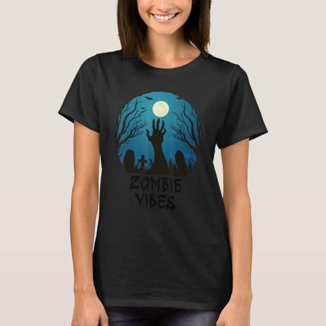 Zombie Vibes Moonlit Graveyard  Scary Kids Boys Ad T-Shirt (Front)