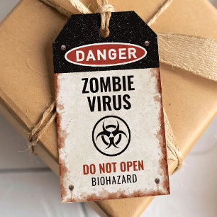 Zombie virus favour tag with rusty danger sign