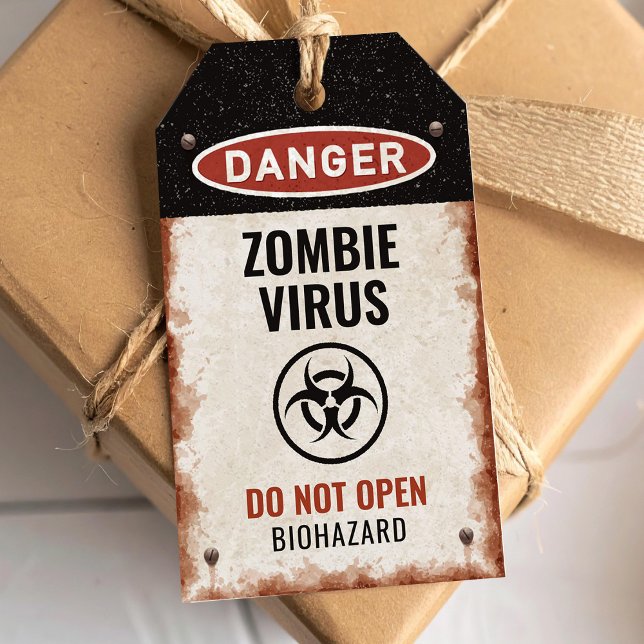 Zombie virus favour tag with rusty danger sign (Creator Uploaded)