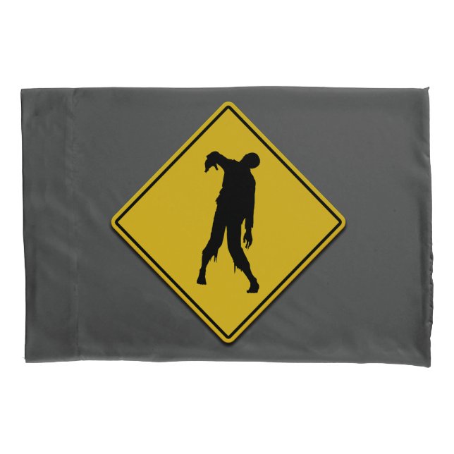 Zombie Warning Halloween Pillowcase (Front)