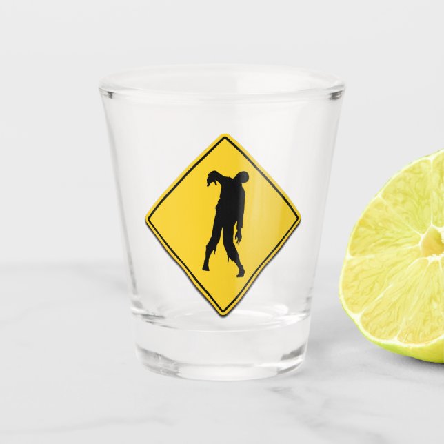 Zombie Warning Halloween Shot Glass (Front)