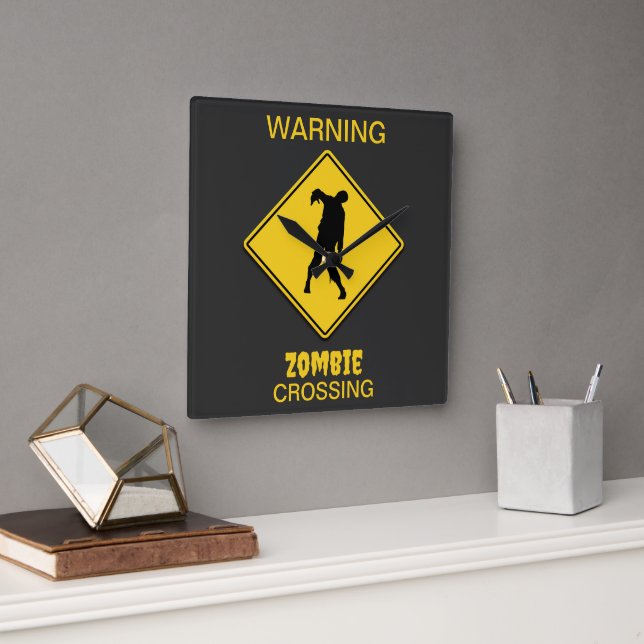 Zombie Warning Halloween Square Wall Clock (Office)