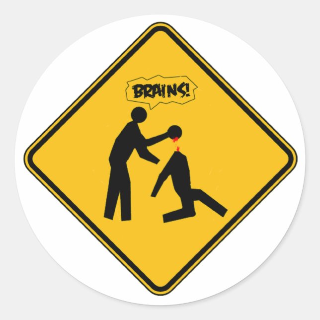 Zombie Warning Sign Classic Round Sticker (Front)