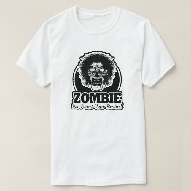 ZOMBIE We Want Your Brains Ver.3 Black & White T-Shirt (Design Front)