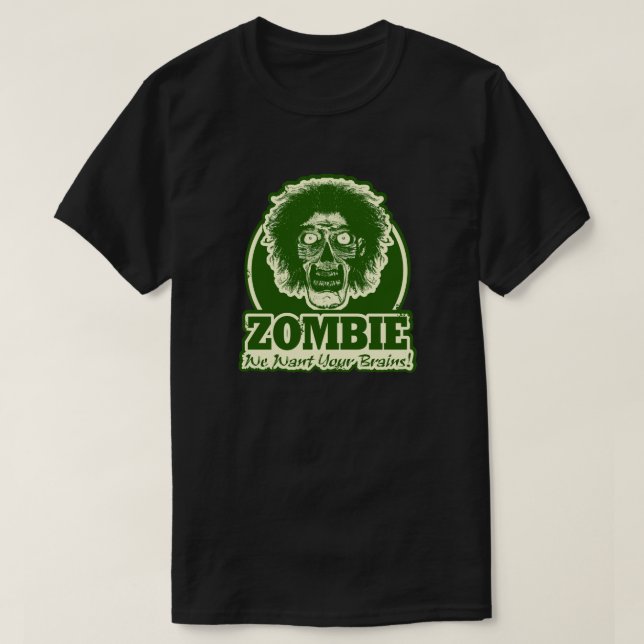ZOMBIE We Want Your Brains Ver.3 Green & Yellow T-Shirt (Design Front)