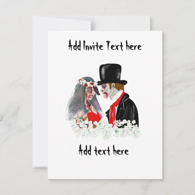 Zombie wedding bride and groom personalised invitation (Front)