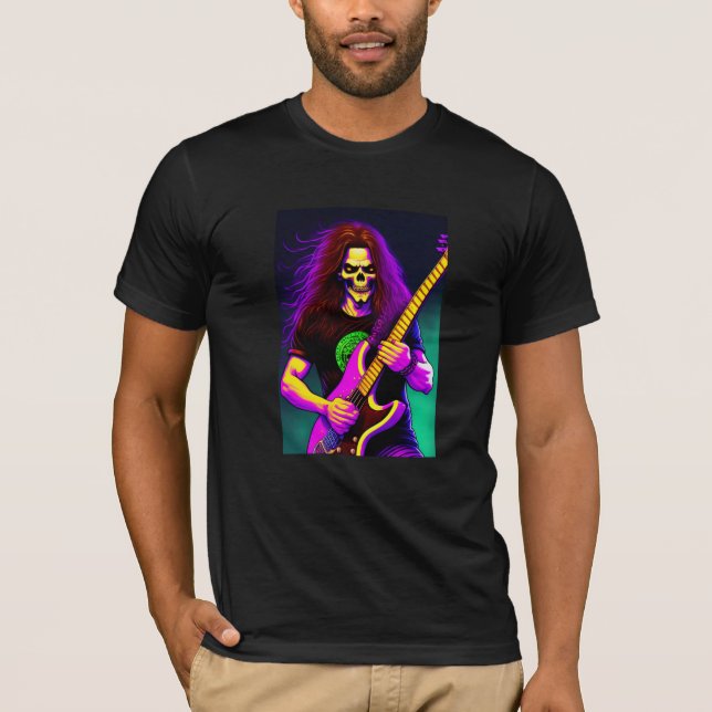 Zombie with long hair playing bass guitar  T-Shirt (Front)