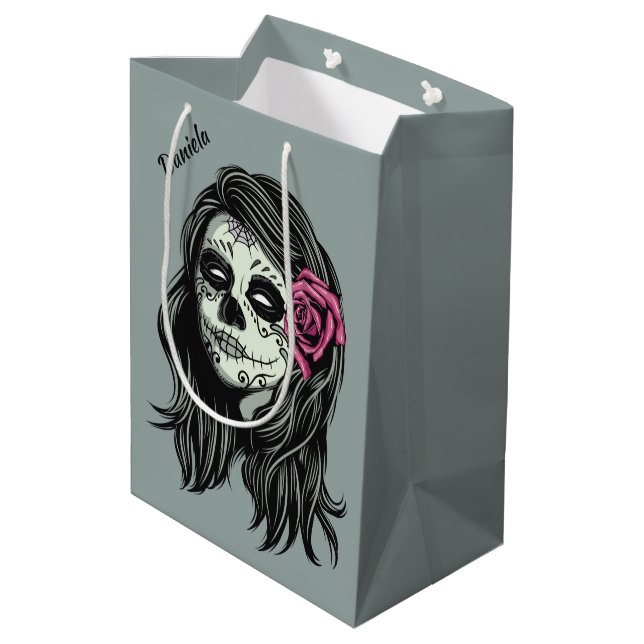 Zombie Woman custom name & colour gift bags (Back Angled)