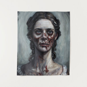 Zombie Woman Horror Portrait Tapestry