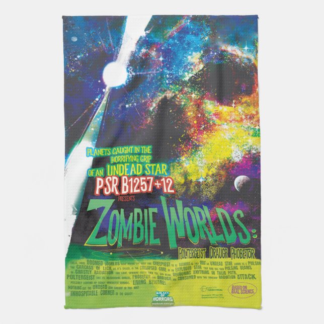 Zombie Worlds Halloween Galaxy of Horrors Tea Towel (Vertical)