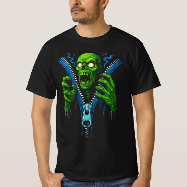 Zombie Zipper Illusion | 3D Horror Graphic Tee | S (Front)