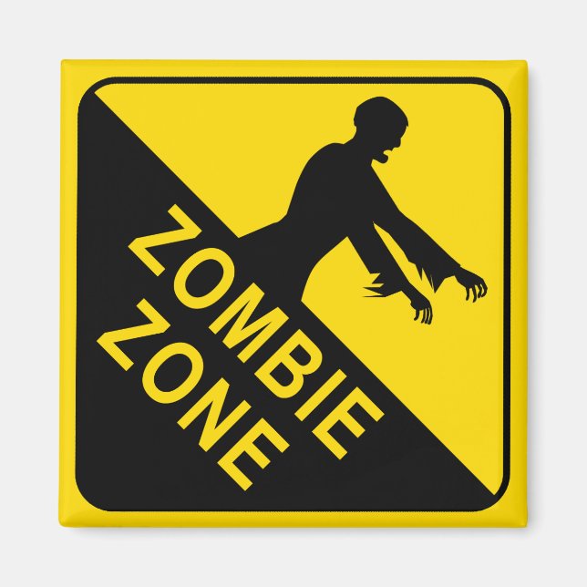 Zombie Zone Yellow and Black Warning fridge Magnet (Front)