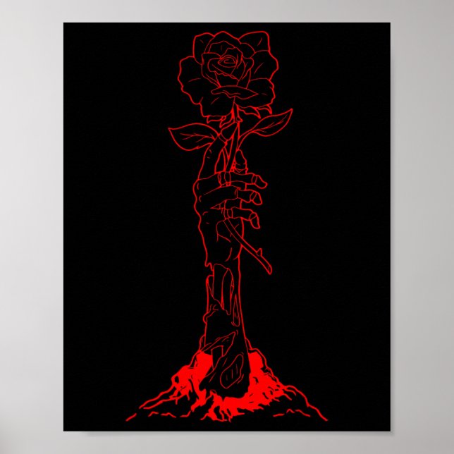 Zombiecore Aesthetic Zombie Hand Red Rose Skeleton Poster (Front)