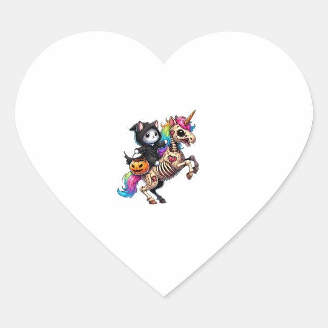Zombiecorn Cat Halloween Grim Reaper   Heart Sticker (Front)