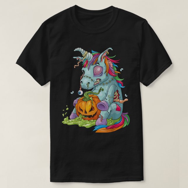 Zombiecorn Zombie Unicorn Halloween Costume Pumpki T-Shirt (Design Front)