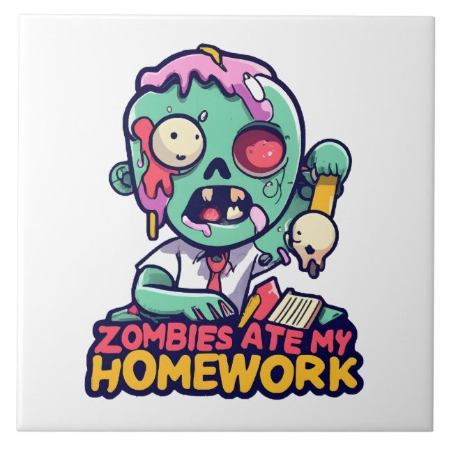 Zombies Ate My Homework Ceramic Tile (Front)