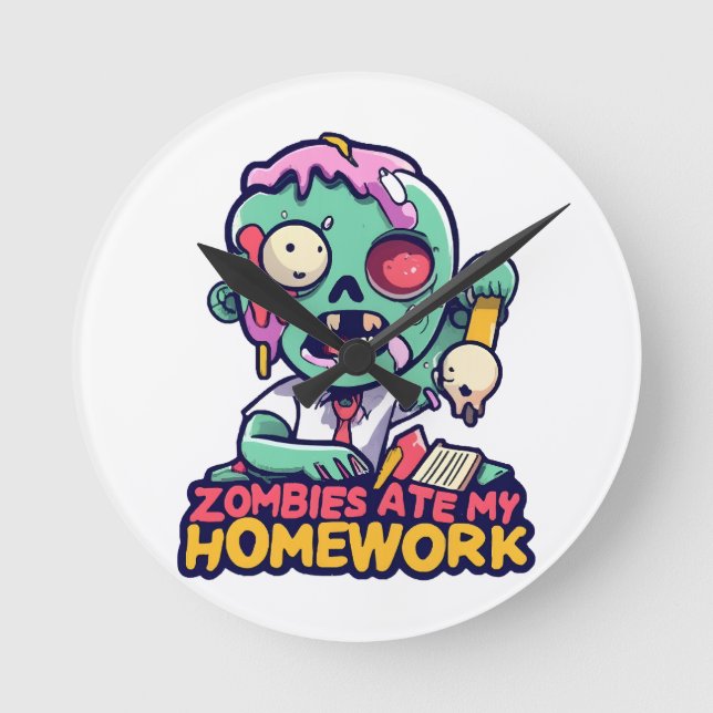 Zombies Ate My Homework Round Clock (Front)