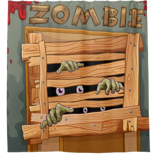 Zombies Behind The Wooden Door Shower Curtain (Front)