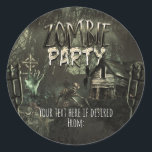 Zombies Birthday Party Fun Favour Classic Round Sticker<br><div class="desc">Zombies Birthday Party Fun Favour Stickers. Matching invitations available. ( zombie party type is removable. Just delete the object.)</div>