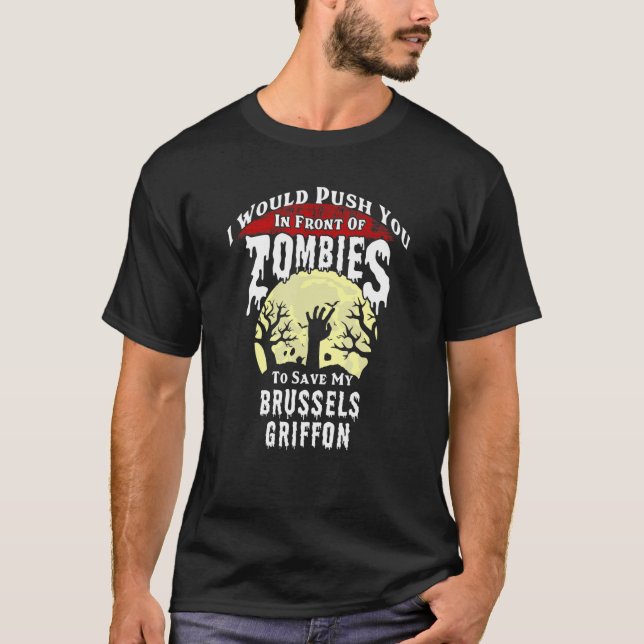 Zombies Brussels Griffon Spooky Halloween T-Shirt (Front)