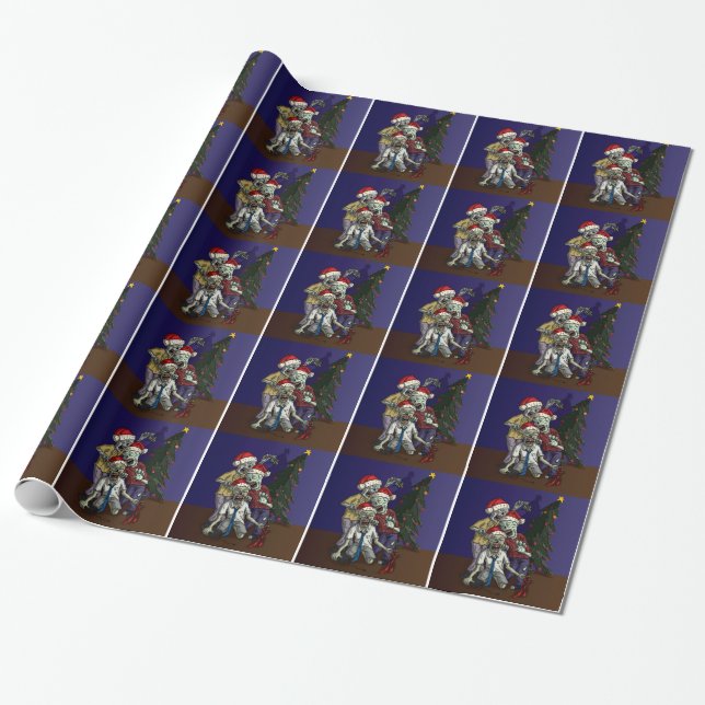 Zombies by the Christmas Tree Wrapping Paper (Unrolled)