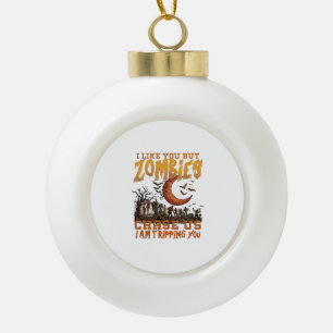 Zombies Chase Us Halloween Graveyard Crescent Moon Ceramic Ball Christmas Ornament