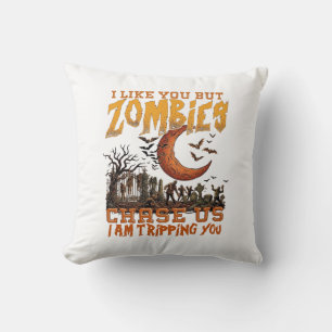 Zombies Chase Us Halloween Graveyard Crescent Moon Cushion
