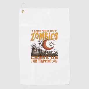 Zombies Chase Us Halloween Graveyard Crescent Moon Golf Towel