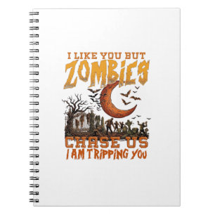 Zombies Chase Us Halloween Graveyard Crescent Moon Notebook