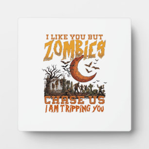Zombies Chase Us Halloween Graveyard Crescent Moon Plaque