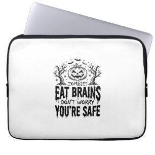 Zombies Eat Brains Funny Halloween Vector Design_1 Laptop Sleeve