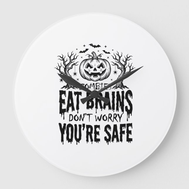 Zombies Eat Brains Funny Halloween Vector Design_1 Large Clock (Front)